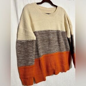 Fall color blocked chunky‎ knit crew neck sweater womens large